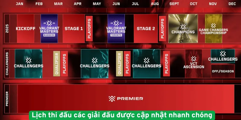 Lịch thi đấu các giải đấu được cập nhật nhanh chóng